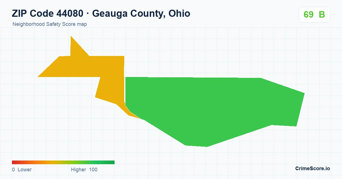 ZIP Code 44080 in Geauga County, Ohio neighborhood Safety Score map