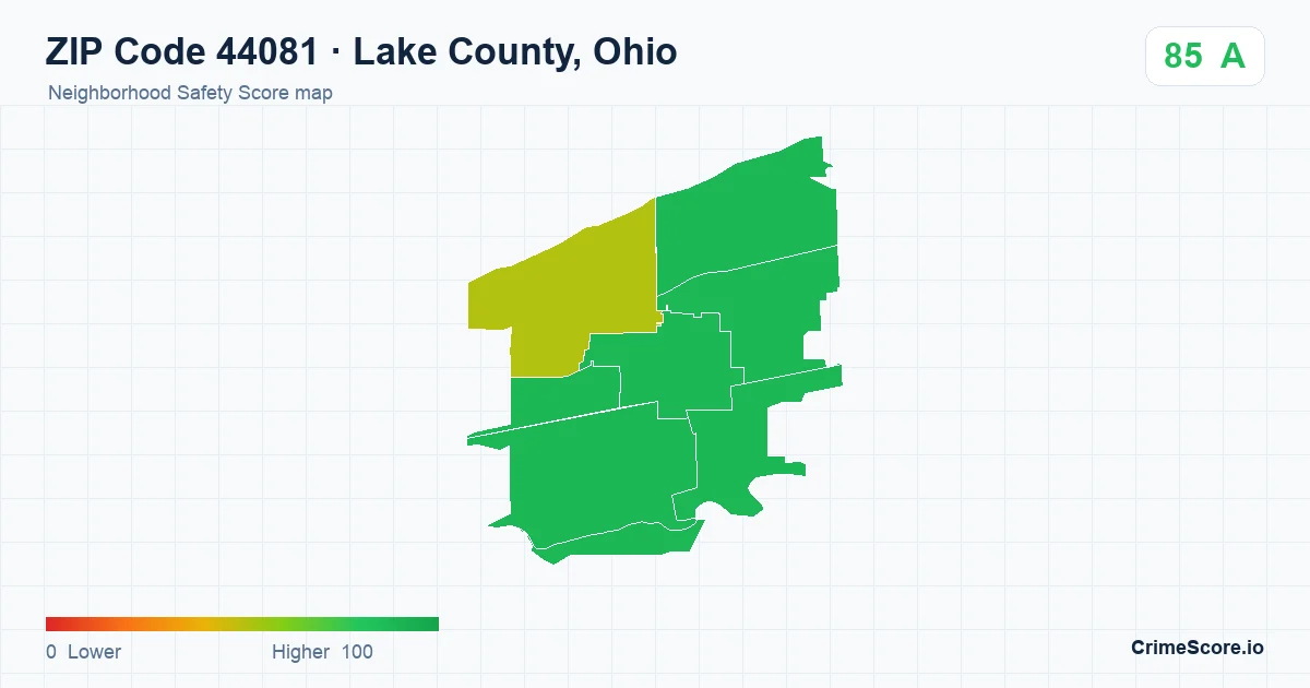 ZIP Code 44081 in Lake County, Ohio neighborhood Safety Score map
