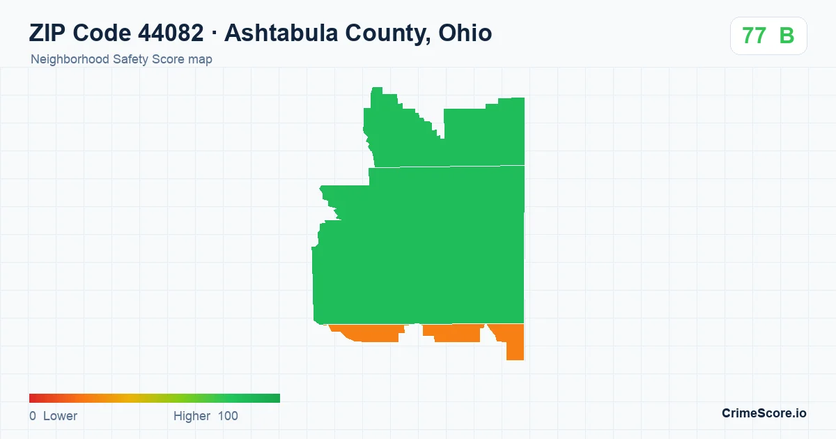 ZIP Code 44082 in Ashtabula County, Ohio neighborhood Safety Score map