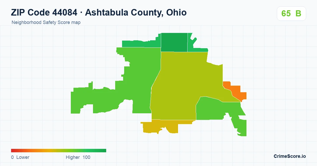 ZIP Code 44084 in Ashtabula County, Ohio neighborhood Safety Score map
