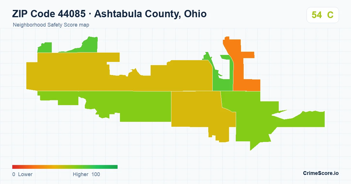 ZIP Code 44085 in Ashtabula County, Ohio neighborhood Safety Score map