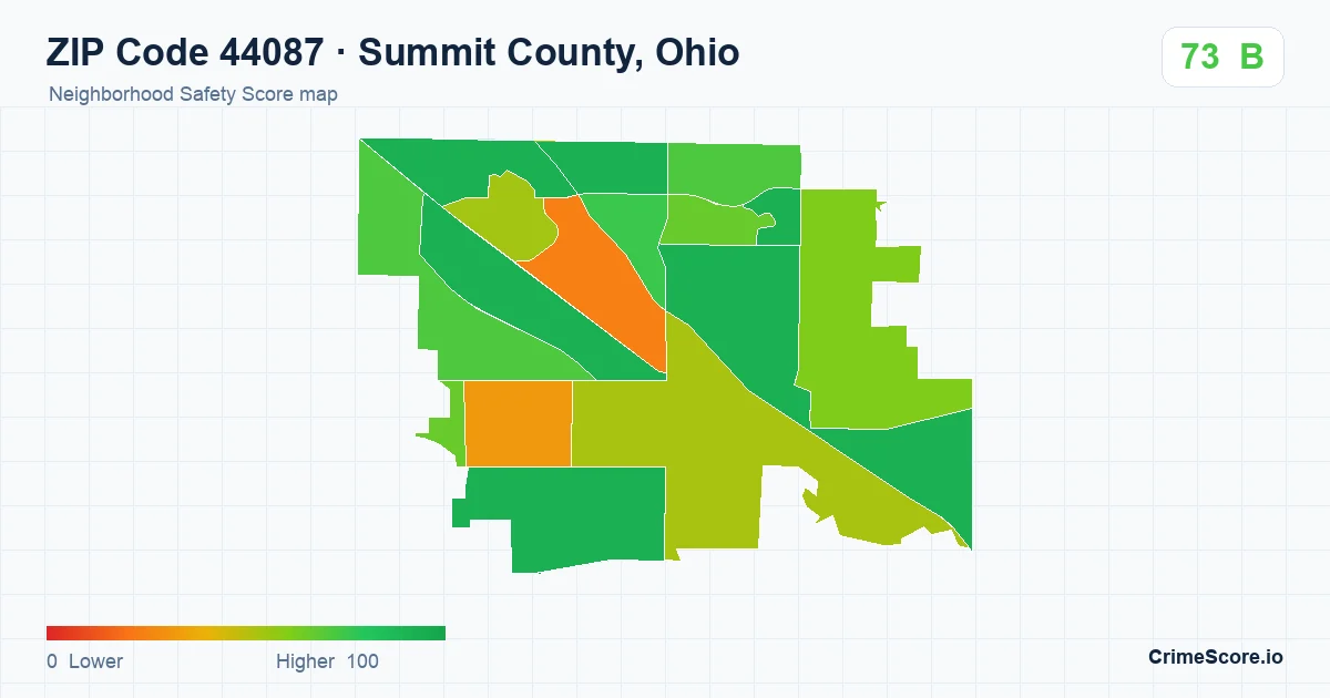 ZIP Code 44087 in Summit County, Ohio neighborhood Safety Score map