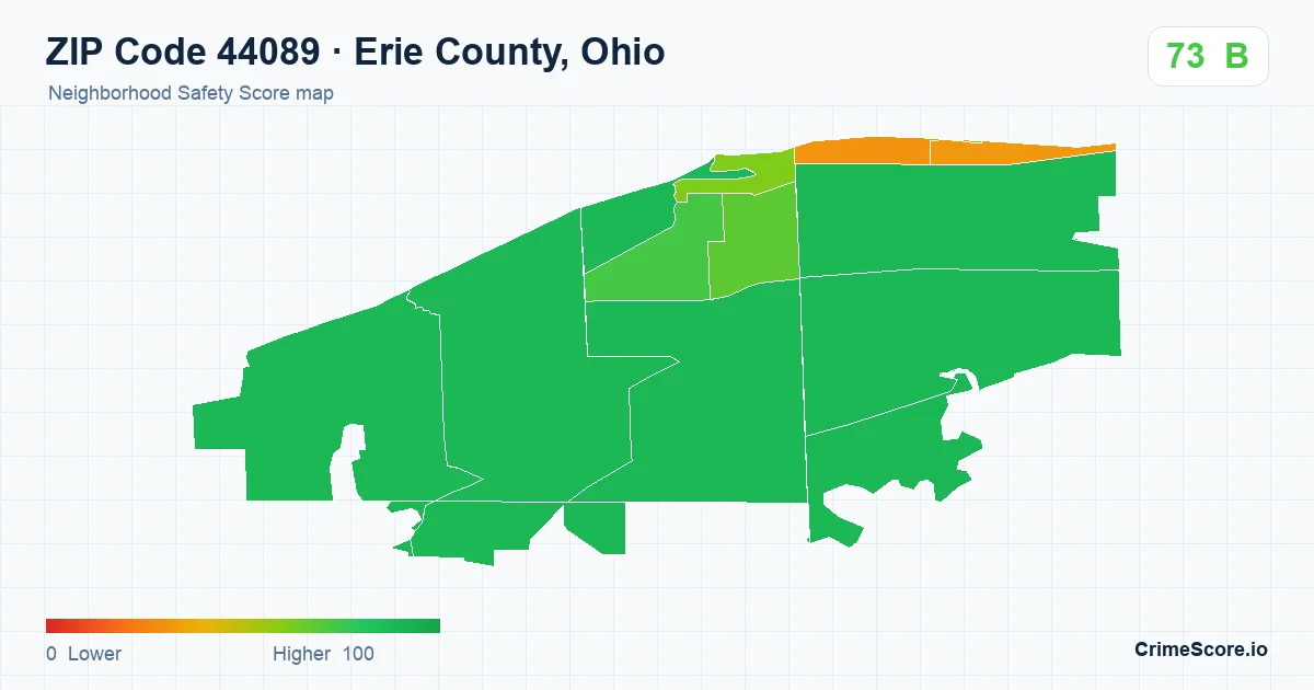 ZIP Code 44089 in Erie County, Ohio neighborhood Safety Score map