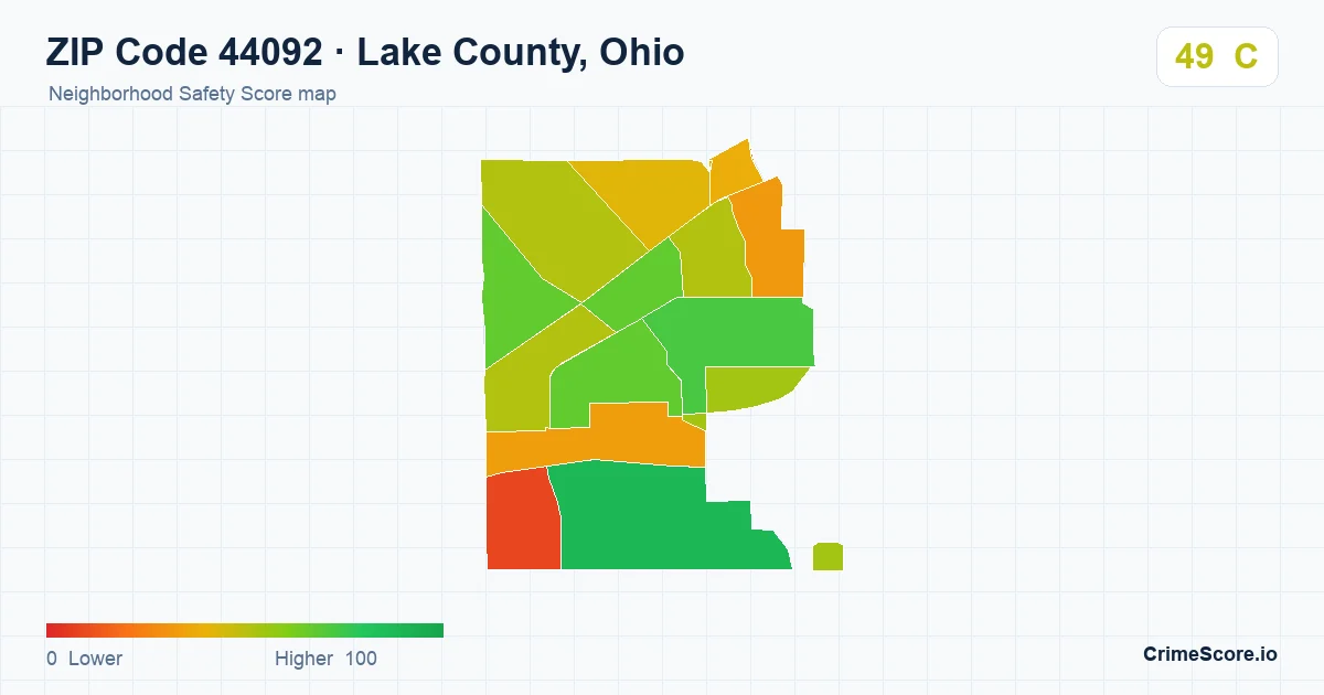 ZIP Code 44092 in Lake County, Ohio neighborhood Safety Score map