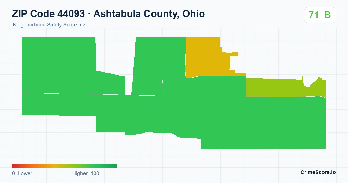 ZIP Code 44093 in Ashtabula County, Ohio neighborhood Safety Score map