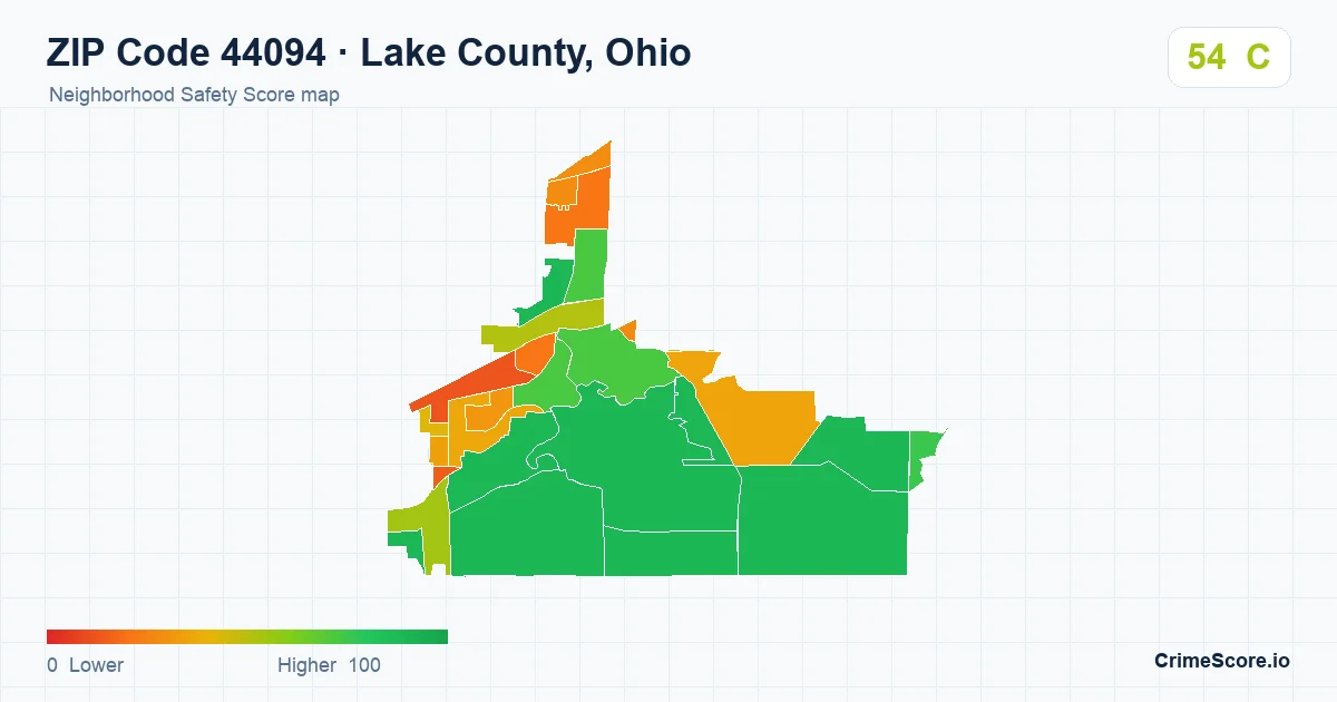 ZIP Code 44094 in Lake County, Ohio neighborhood Safety Score map