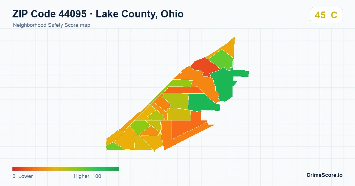 ZIP Code 44095 in Lake County, Ohio neighborhood Safety Score map