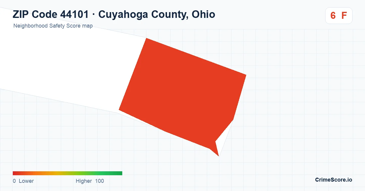 ZIP Code 44101 in Cuyahoga County, Ohio neighborhood Safety Score map