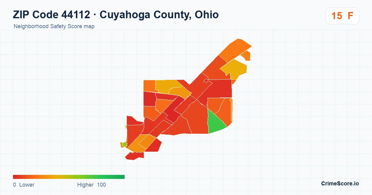 ZIP Code 44112 in Cuyahoga County, Ohio neighborhood Safety Score map