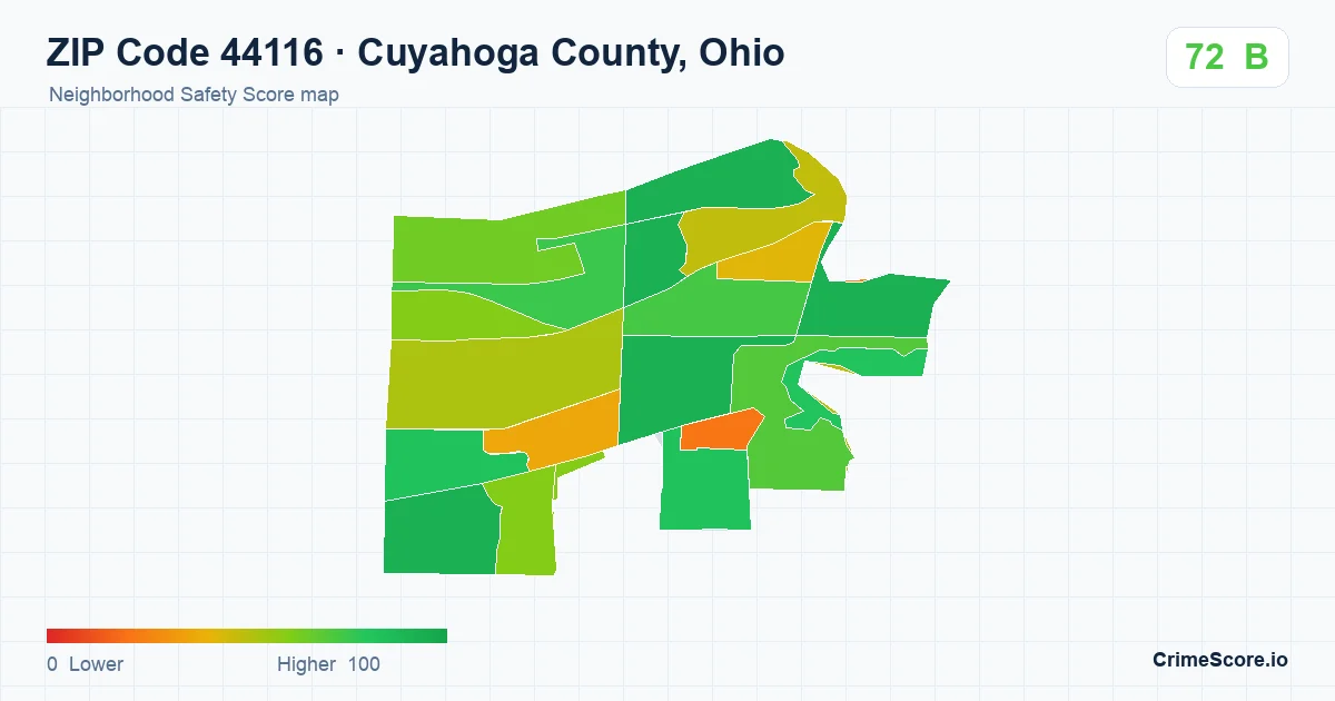 ZIP Code 44116 in Cuyahoga County, Ohio neighborhood Safety Score map