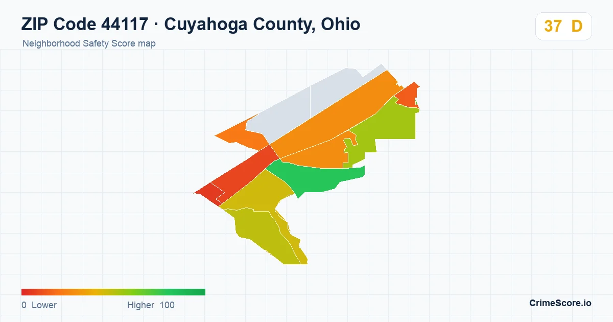 ZIP Code 44117 in Cuyahoga County, Ohio neighborhood Safety Score map