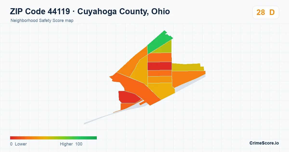 ZIP Code 44119 in Cuyahoga County, Ohio neighborhood Safety Score map