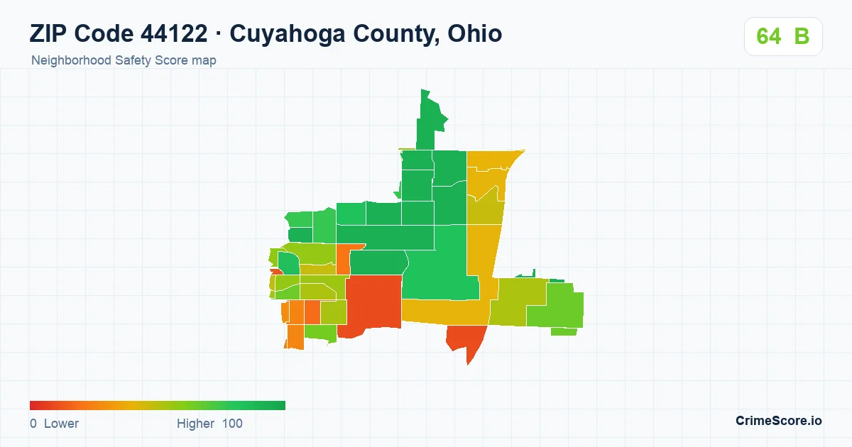 ZIP Code 44122 in Cuyahoga County, Ohio neighborhood Safety Score map