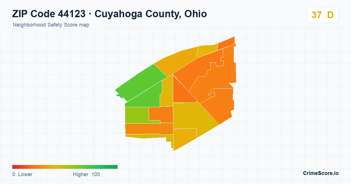 ZIP Code 44123 in Cuyahoga County, Ohio neighborhood Safety Score map