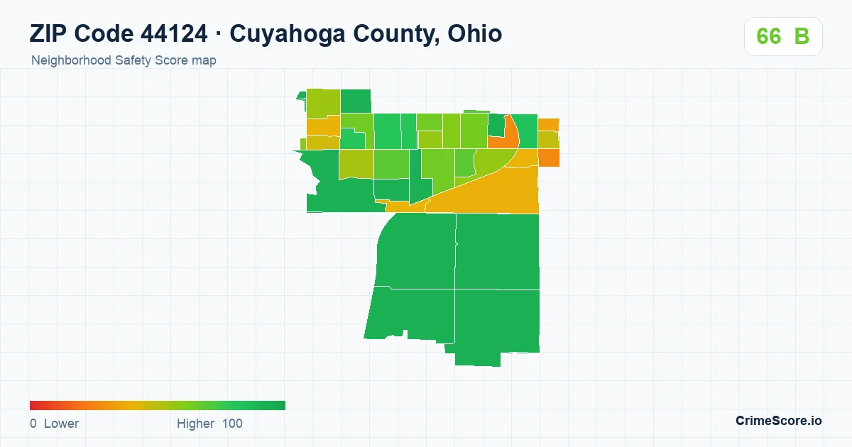 ZIP Code 44124 in Cuyahoga County, Ohio neighborhood Safety Score map