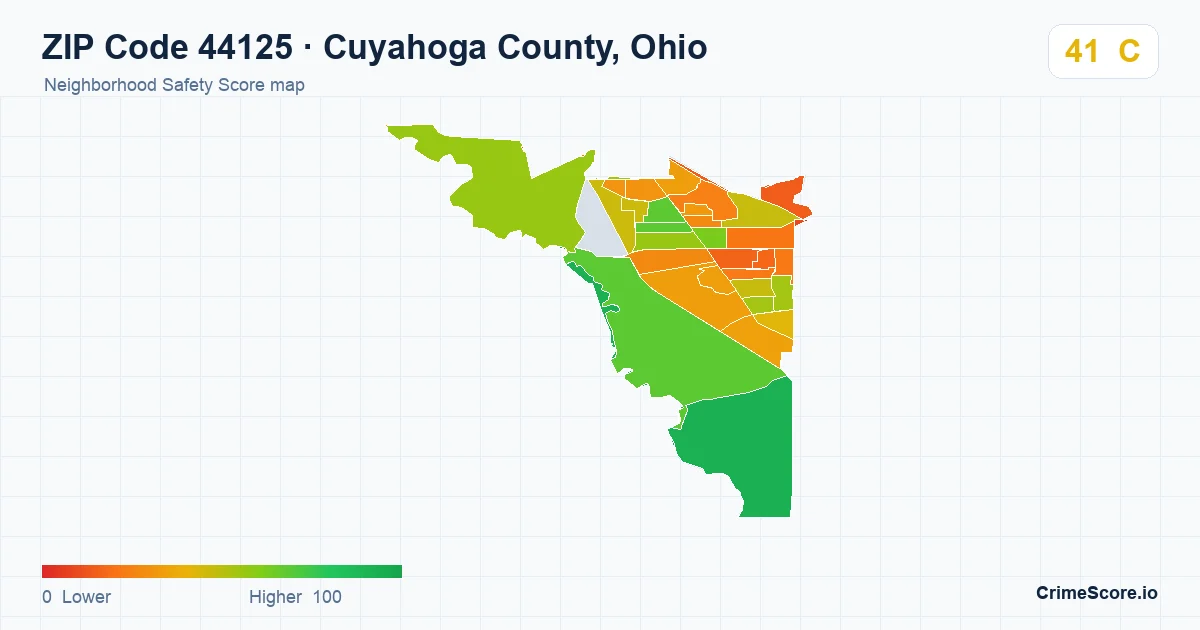 ZIP Code 44125 in Cuyahoga County, Ohio neighborhood Safety Score map