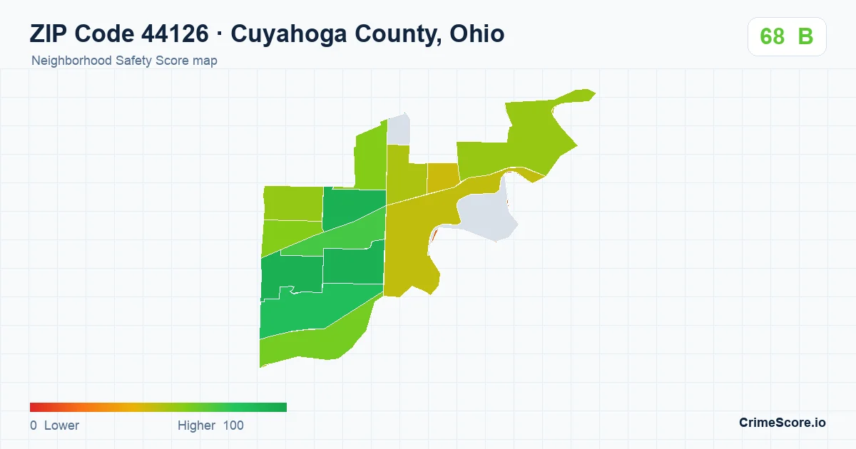 ZIP Code 44126 in Cuyahoga County, Ohio neighborhood Safety Score map