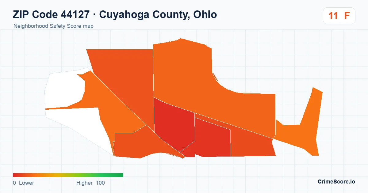 ZIP Code 44127 in Cuyahoga County, Ohio neighborhood Safety Score map