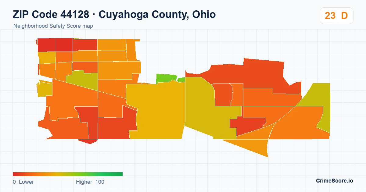 ZIP Code 44128 in Cuyahoga County, Ohio neighborhood Safety Score map