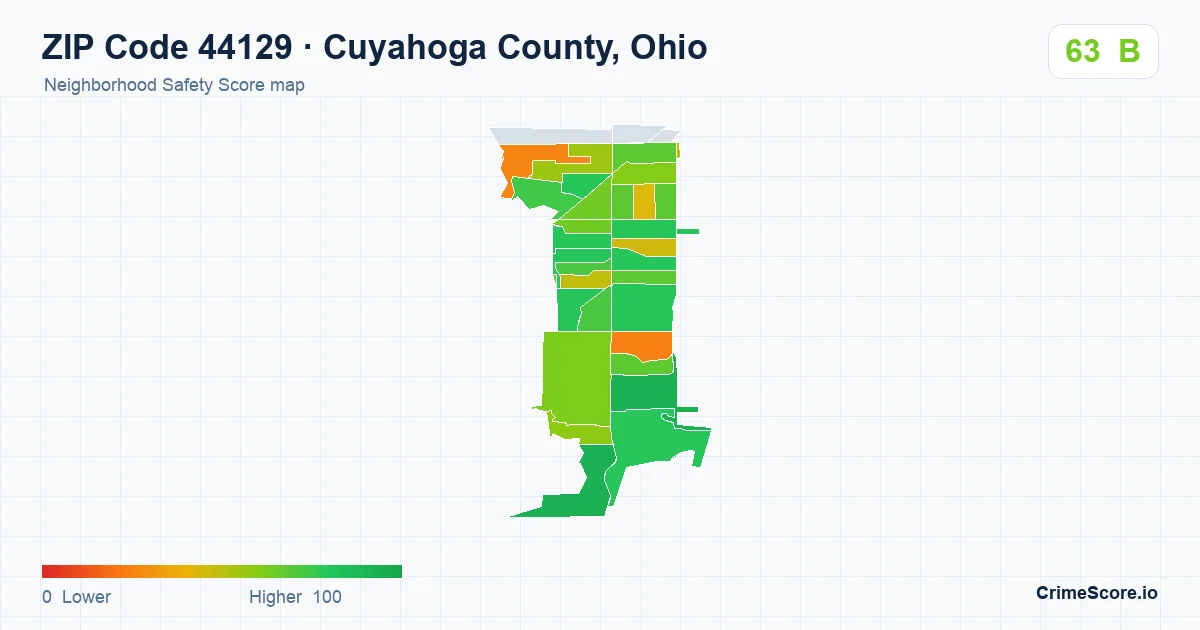 ZIP Code 44129 in Cuyahoga County, Ohio neighborhood Safety Score map