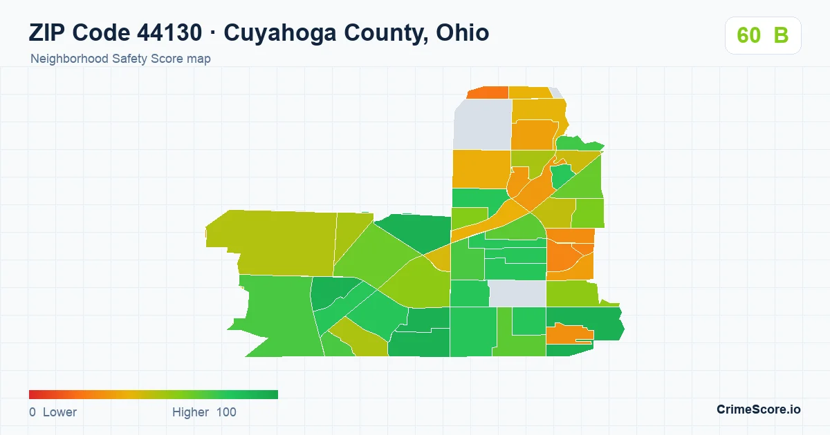 ZIP Code 44130 in Cuyahoga County, Ohio neighborhood Safety Score map
