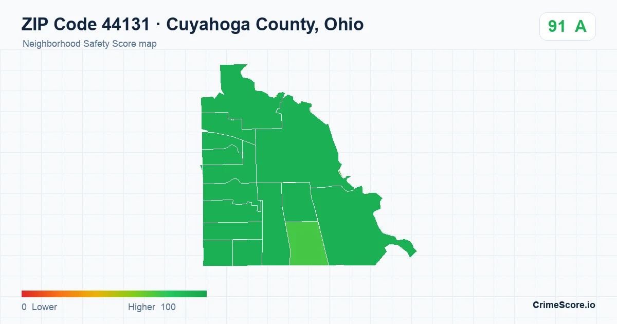 ZIP Code 44131 in Cuyahoga County, Ohio neighborhood Safety Score map