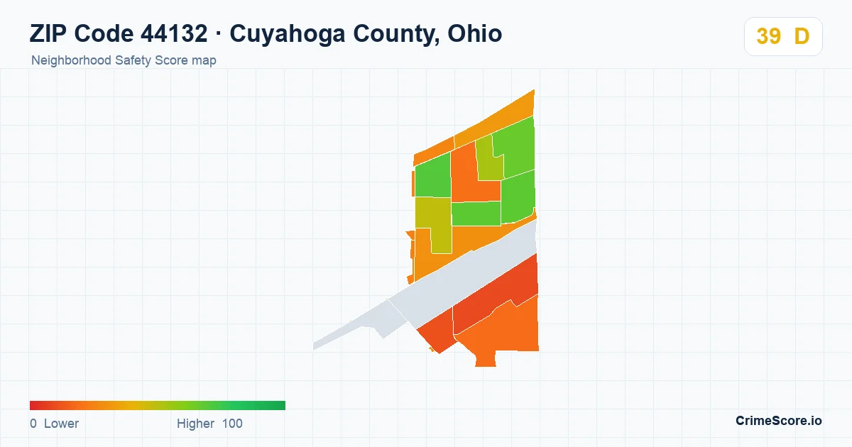 ZIP Code 44132 in Cuyahoga County, Ohio neighborhood Safety Score map