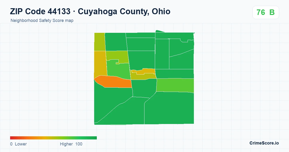 ZIP Code 44133 in Cuyahoga County, Ohio neighborhood Safety Score map