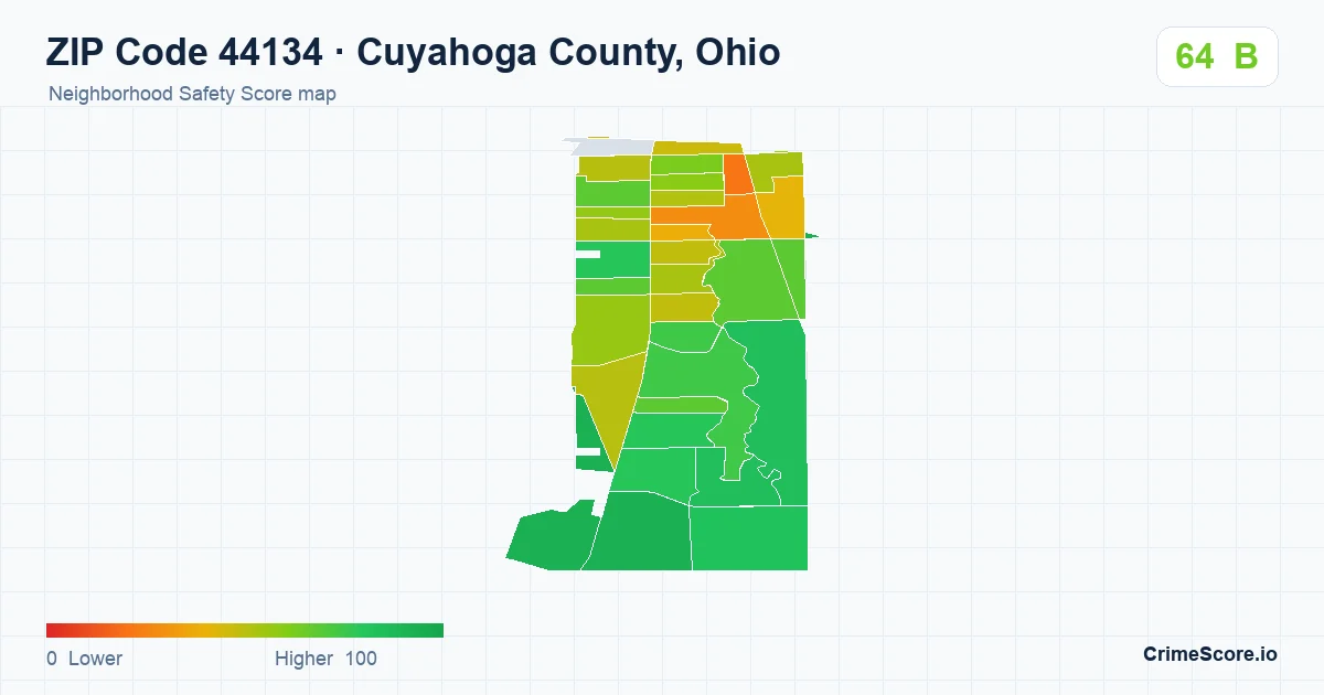 ZIP Code 44134 in Cuyahoga County, Ohio neighborhood Safety Score map