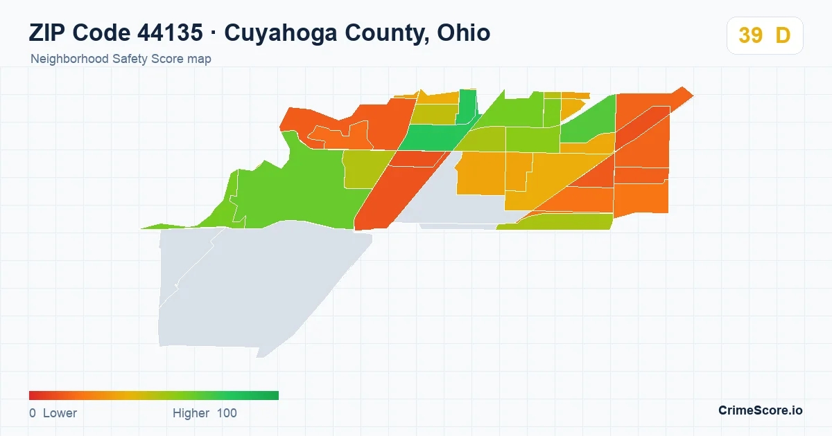 ZIP Code 44135 in Cuyahoga County, Ohio neighborhood Safety Score map