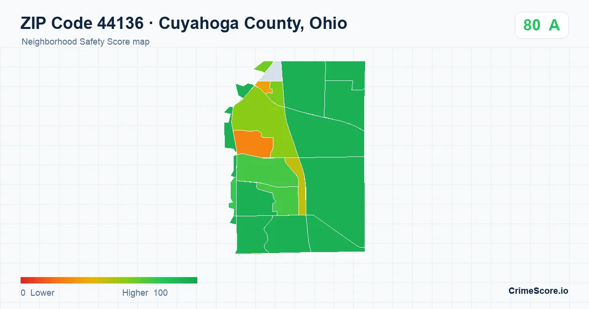 ZIP Code 44136 in Cuyahoga County, Ohio neighborhood Safety Score map