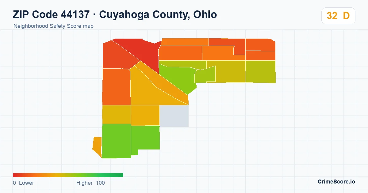 ZIP Code 44137 in Cuyahoga County, Ohio neighborhood Safety Score map