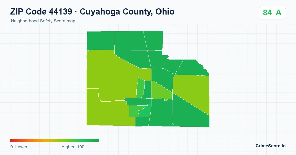 ZIP Code 44139 in Cuyahoga County, Ohio neighborhood Safety Score map