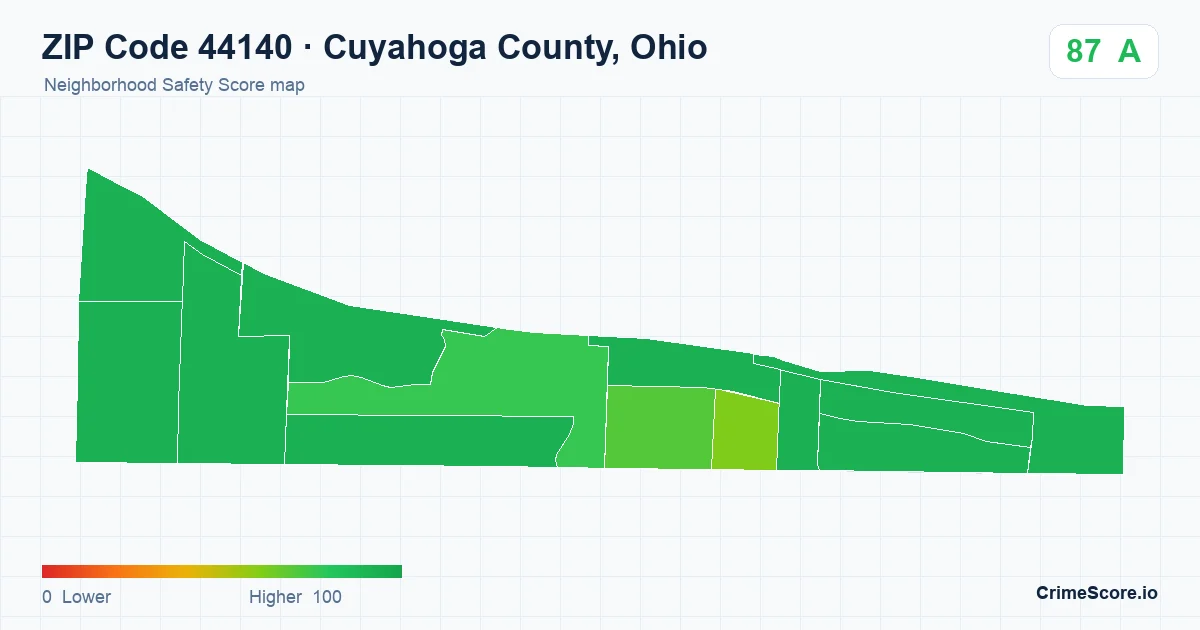 ZIP Code 44140 in Cuyahoga County, Ohio neighborhood Safety Score map