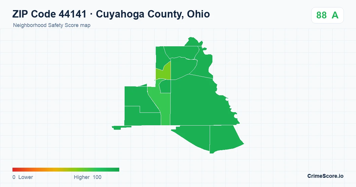ZIP Code 44141 in Cuyahoga County, Ohio neighborhood Safety Score map
