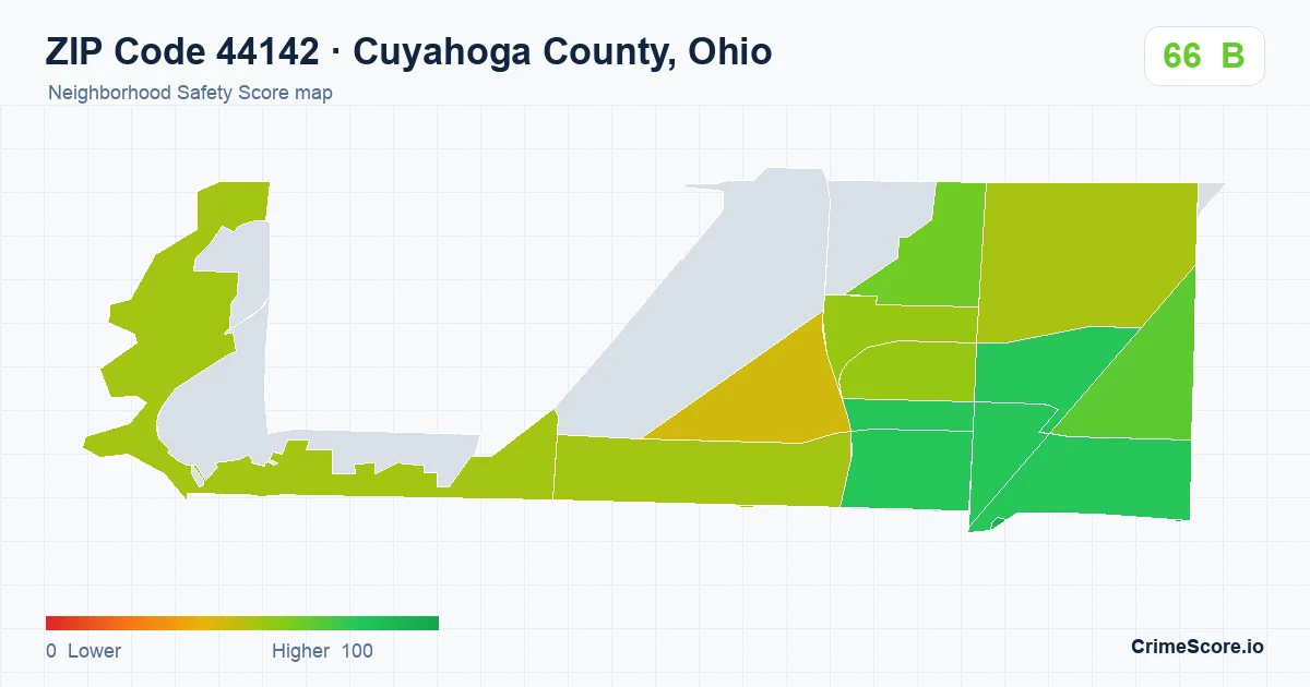 ZIP Code 44142 in Cuyahoga County, Ohio neighborhood Safety Score map