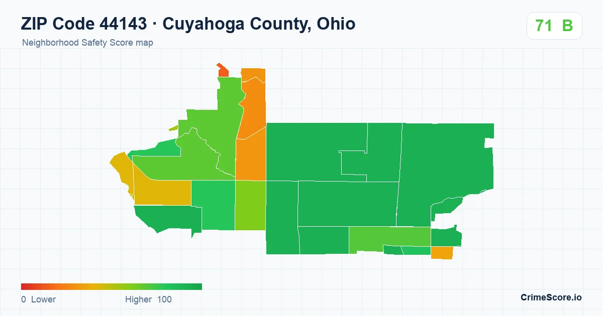 ZIP Code 44143 in Cuyahoga County, Ohio neighborhood Safety Score map