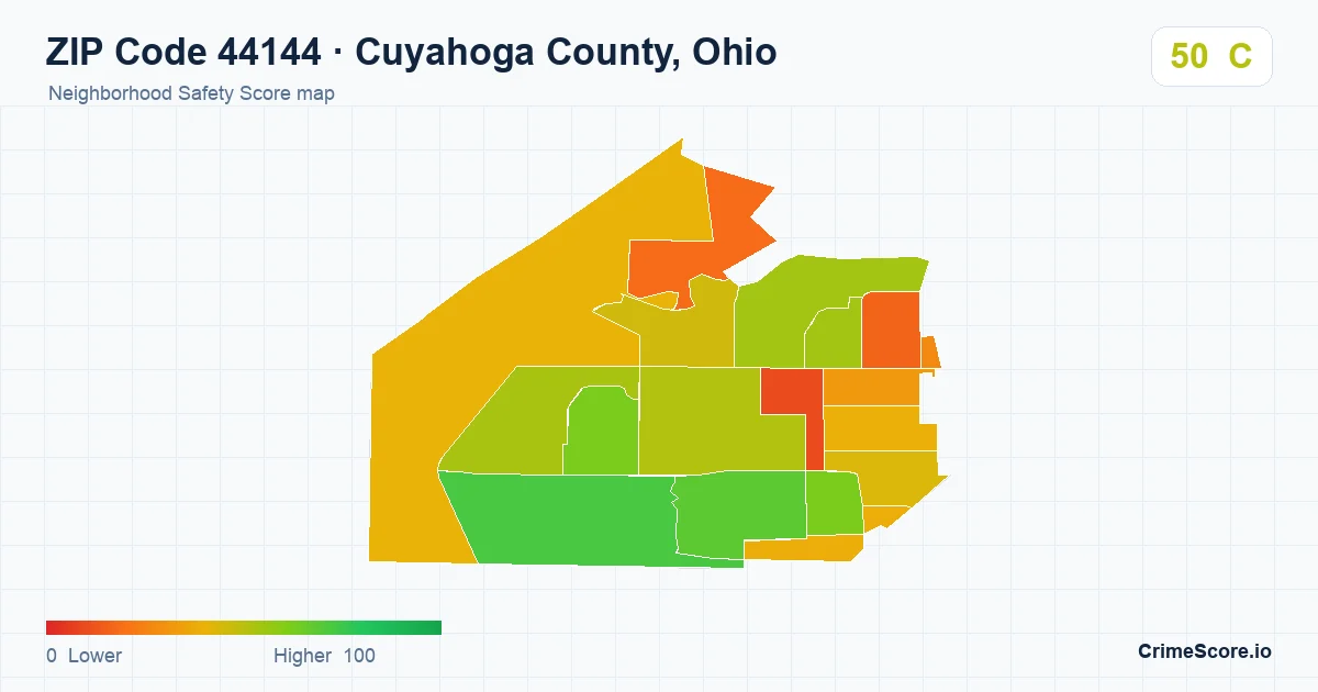 ZIP Code 44144 in Cuyahoga County, Ohio neighborhood Safety Score map
