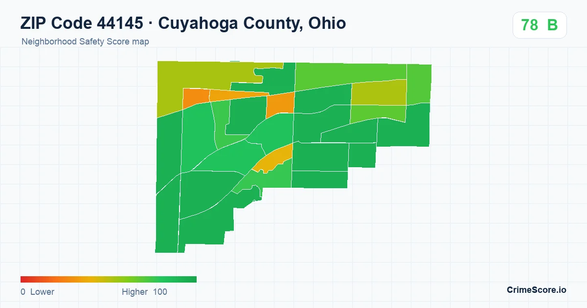 ZIP Code 44145 in Cuyahoga County, Ohio neighborhood Safety Score map