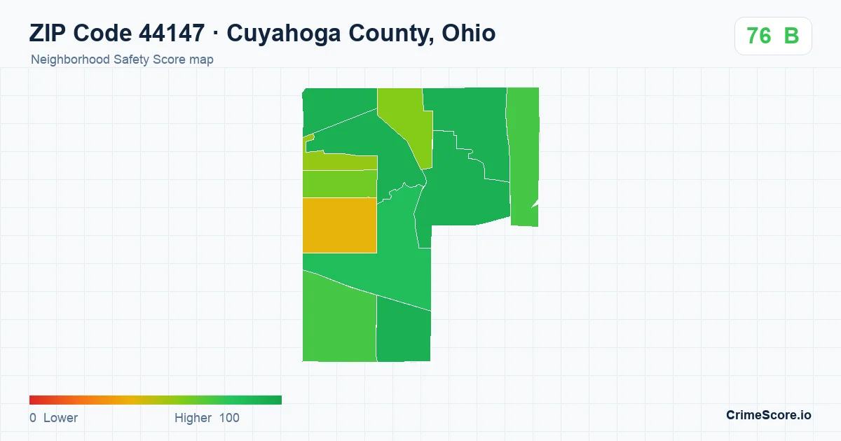 ZIP Code 44147 in Cuyahoga County, Ohio neighborhood Safety Score map