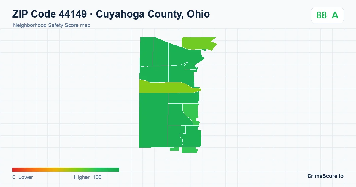 ZIP Code 44149 in Cuyahoga County, Ohio neighborhood Safety Score map