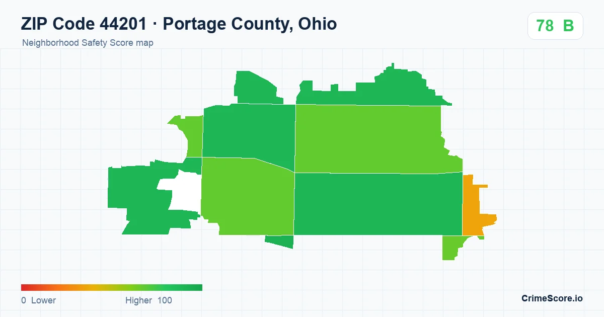 ZIP Code 44201 in Portage County, Ohio neighborhood Safety Score map