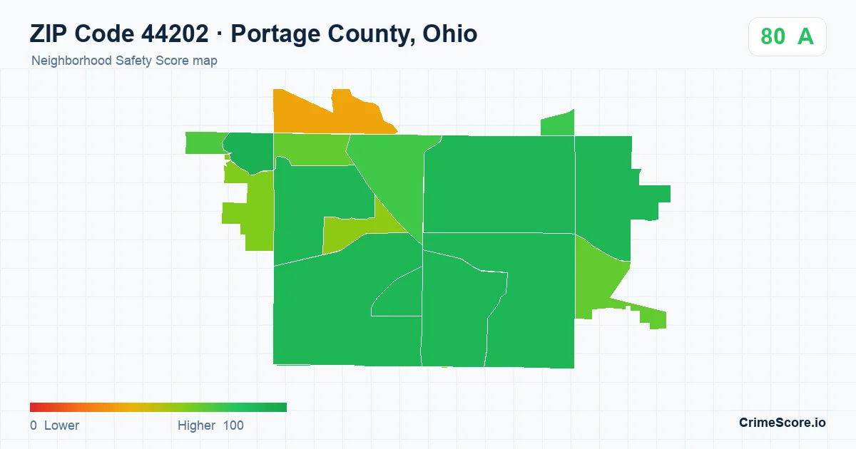 ZIP Code 44202 in Portage County, Ohio neighborhood Safety Score map