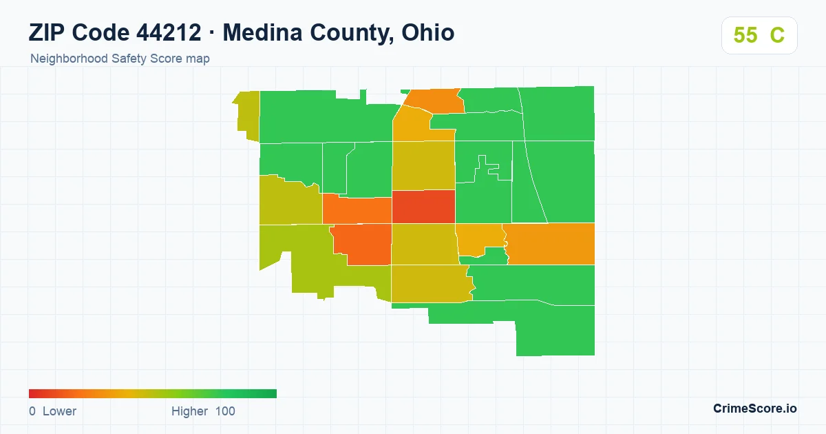 ZIP Code 44212 in Medina County, Ohio neighborhood Safety Score map