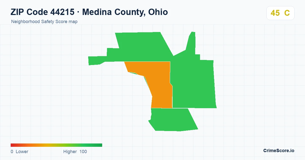 ZIP Code 44215 in Medina County, Ohio neighborhood Safety Score map