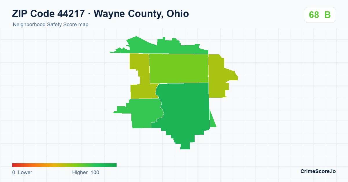 ZIP Code 44217 in Wayne County, Ohio neighborhood Safety Score map