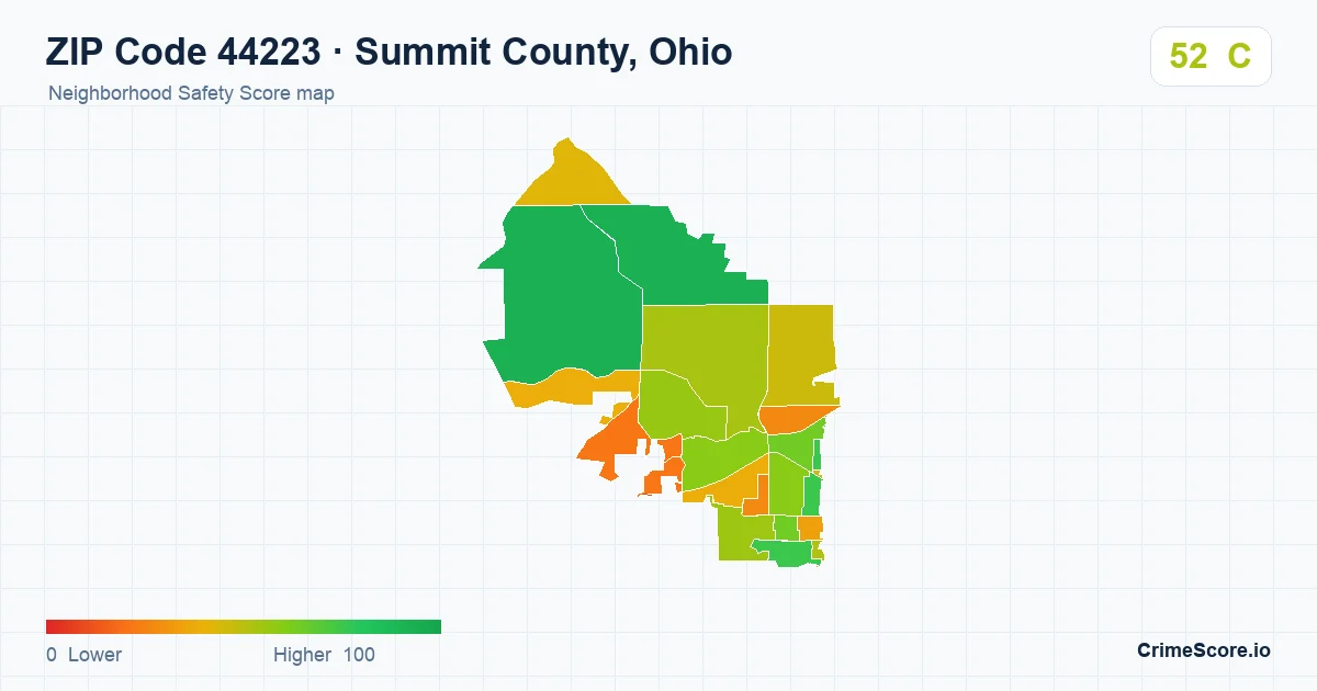 ZIP Code 44223 in Summit County, Ohio neighborhood Safety Score map