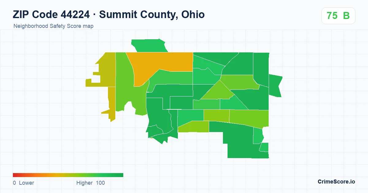 ZIP Code 44224 in Summit County, Ohio neighborhood Safety Score map