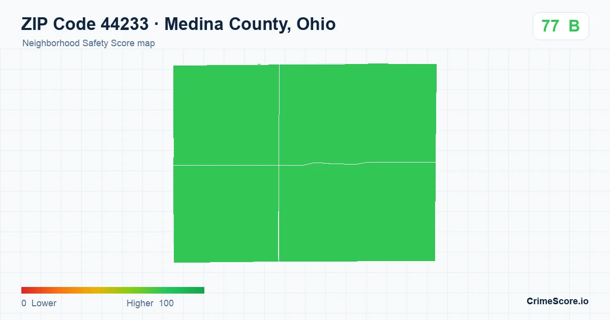 ZIP Code 44233 in Medina County, Ohio neighborhood Safety Score map