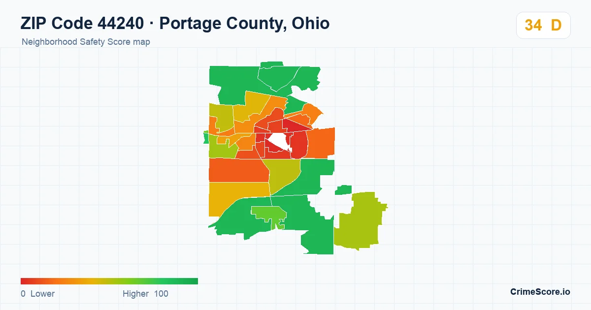 ZIP Code 44240 in Portage County, Ohio neighborhood Safety Score map